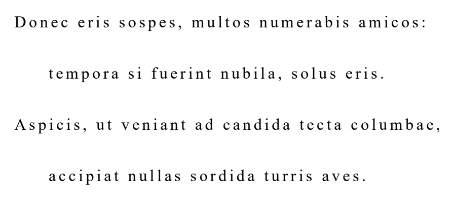 Zentrierter lateinischer Text in eleganter Serifenschrift auf weißem Hintergrund.